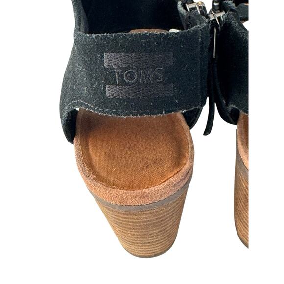 TOMS Majorca Cutout Black Heeled Sandal Suede Block Wood Heel Peeptoe Women’s 8 - Picture 9 of 13